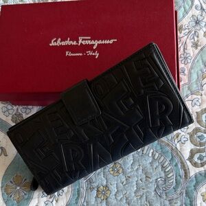 Salvatore Ferragamo Black Embossed Leather Wallet